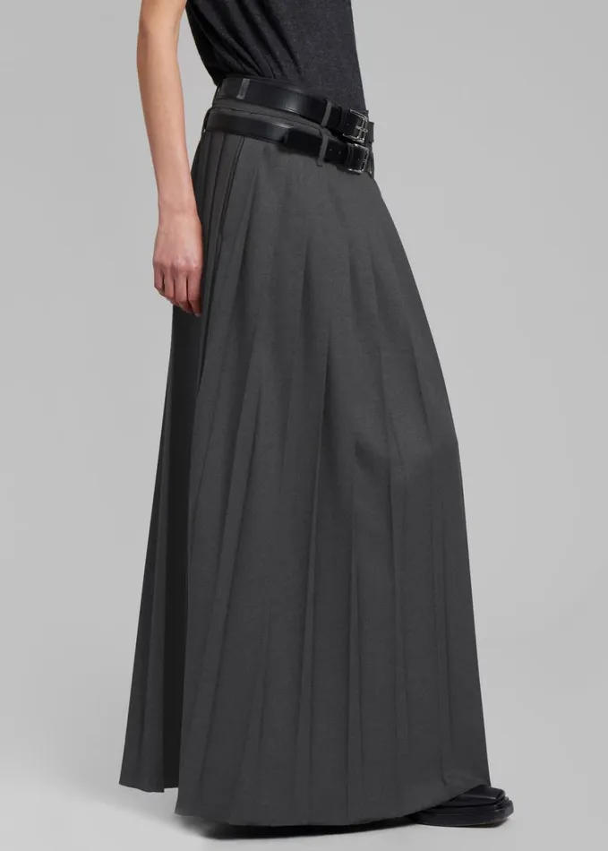 Clothing Women The Frankie Shop Bailey Long Pleated Skirt 8211 Dark Grey Melange