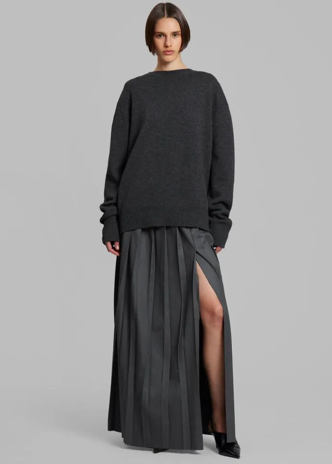 Clothing Women The Frankie Shop Bailey Long Pleated Skirt 8211 Dark Grey Melange