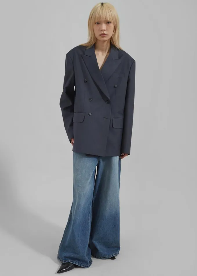 Clothing Women The Frankie Shop Carmen Double Breasted Blazer 8211 Charcoal