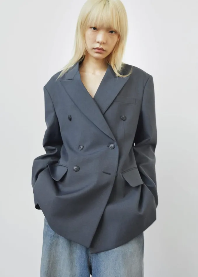 Clothing Women The Frankie Shop Carmen Double Breasted Blazer 8211 Charcoal