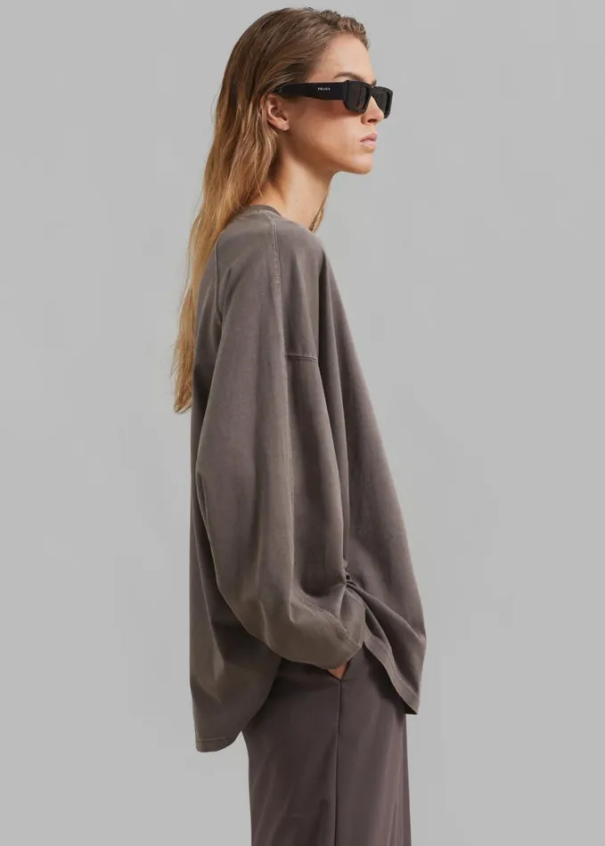Clothing Women The Frankie Shop Collins Long Sleeve Tee 8211 Brown