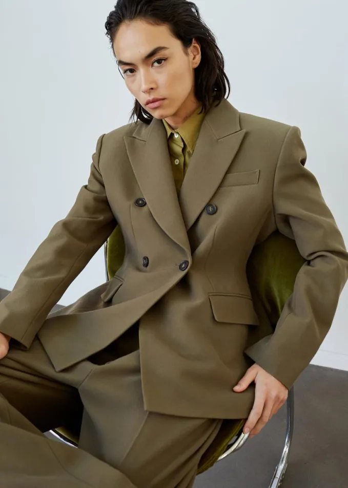 Clothing Women The Frankie Shop Dina Double Breasted Blazer 8211 Khaki