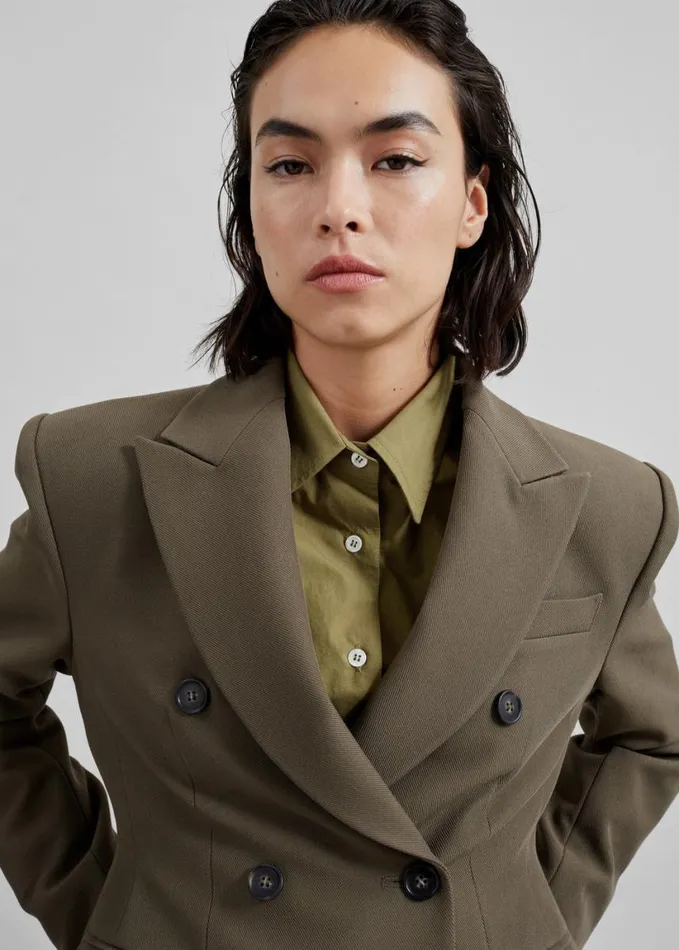 Clothing Women The Frankie Shop Dina Double Breasted Blazer 8211 Khaki