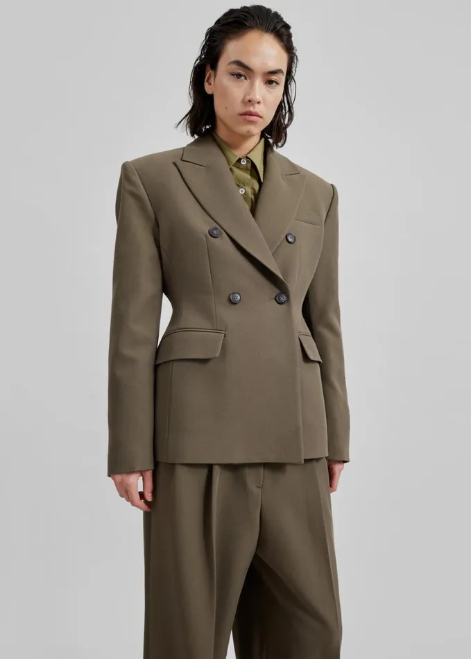 Clothing Women The Frankie Shop Dina Double Breasted Blazer 8211 Khaki