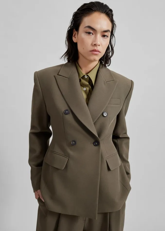 Clothing Women The Frankie Shop Dina Double Breasted Blazer 8211 Khaki