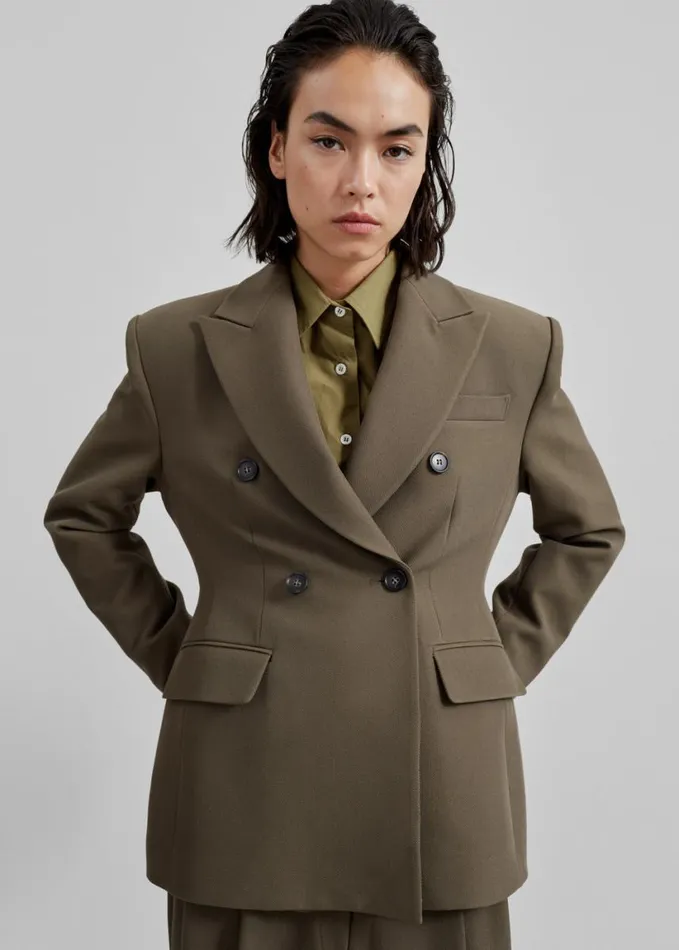 Clothing Women The Frankie Shop Dina Double Breasted Blazer 8211 Khaki