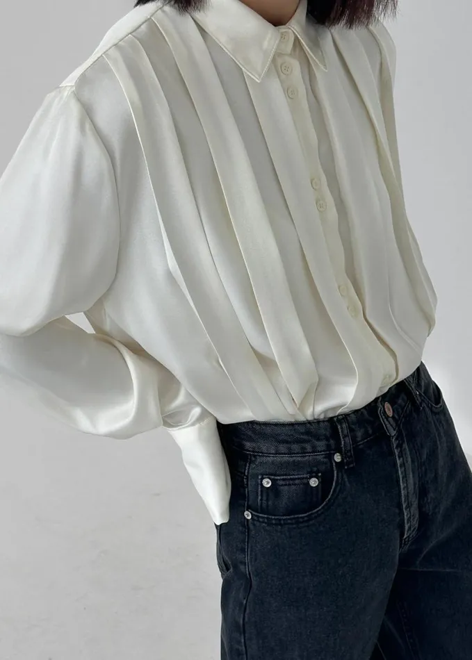 Clothing Women The Frankie Shop Elliana Front Pleated Blouse 8211 Cream
