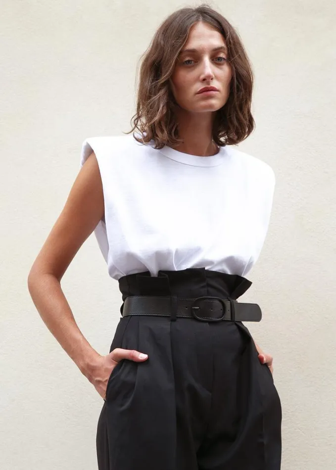 Clothing Women The Frankie Shop Eva Padded Shoulder Muscle TShirt 8211 White