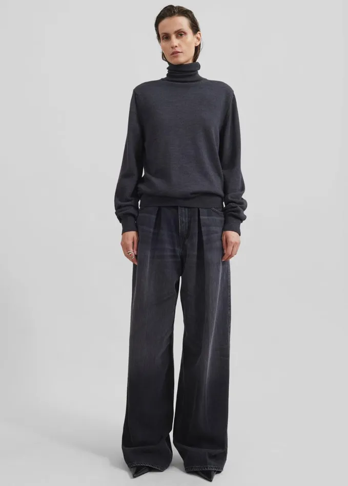 Clothing Women The Frankie Shop Eve Thin Turtleneck Sweater 8211 Dark Grey Melange
