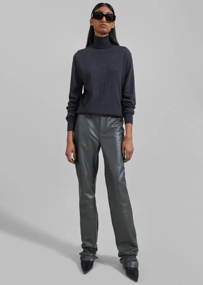 Clothing Women The Frankie Shop Eve Thin Turtleneck Sweater 8211 Dark Grey Melange