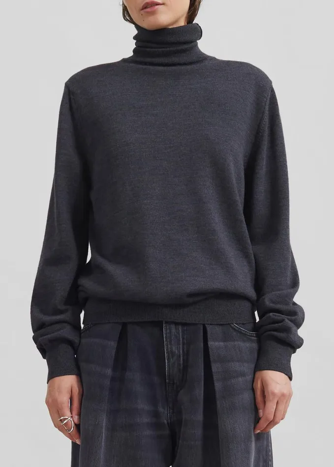 Clothing Women The Frankie Shop Eve Thin Turtleneck Sweater 8211 Dark Grey Melange