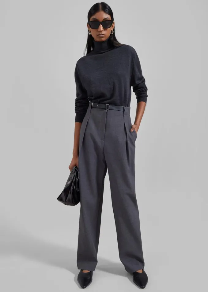 Clothing Women The Frankie Shop Eve Thin Turtleneck Sweater 8211 Dark Grey Melange