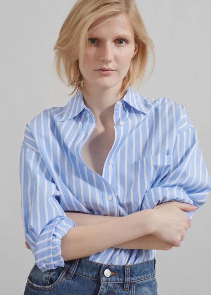 Clothing Women The Frankie Shop Georgia Boxy Shirt 8211 Sky BlueWhite Stripe