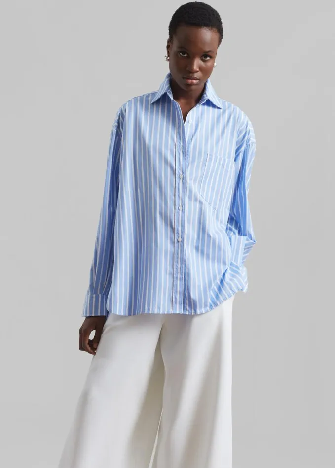 Clothing Women The Frankie Shop Georgia Boxy Shirt 8211 Sky BlueWhite Stripe