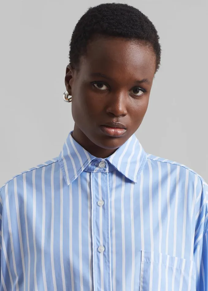 Clothing Women The Frankie Shop Georgia Boxy Shirt 8211 Sky BlueWhite Stripe