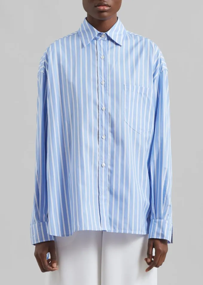 Clothing Women The Frankie Shop Georgia Boxy Shirt 8211 Sky BlueWhite Stripe