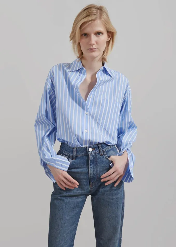 Clothing Women The Frankie Shop Georgia Boxy Shirt 8211 Sky BlueWhite Stripe