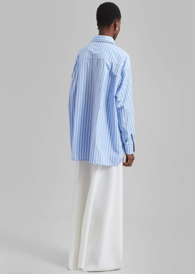 Clothing Women The Frankie Shop Georgia Boxy Shirt 8211 Sky BlueWhite Stripe