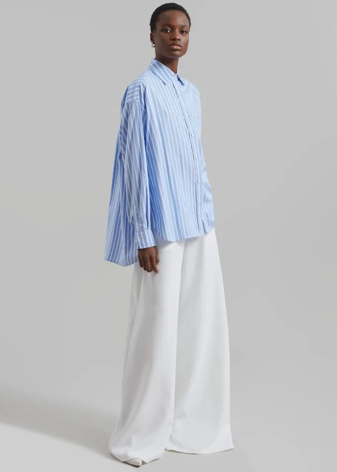 Clothing Women The Frankie Shop Georgia Boxy Shirt 8211 Sky BlueWhite Stripe