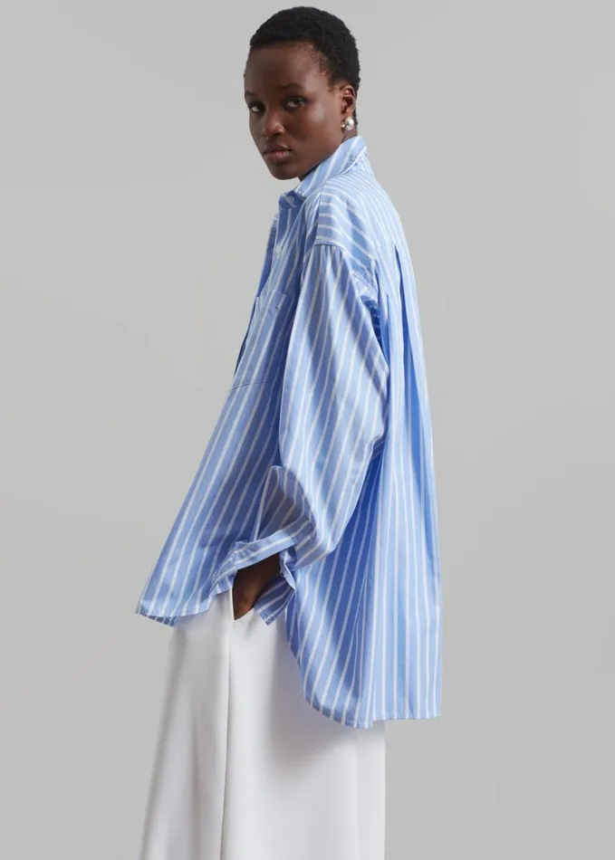 Clothing Women The Frankie Shop Georgia Boxy Shirt 8211 Sky BlueWhite Stripe