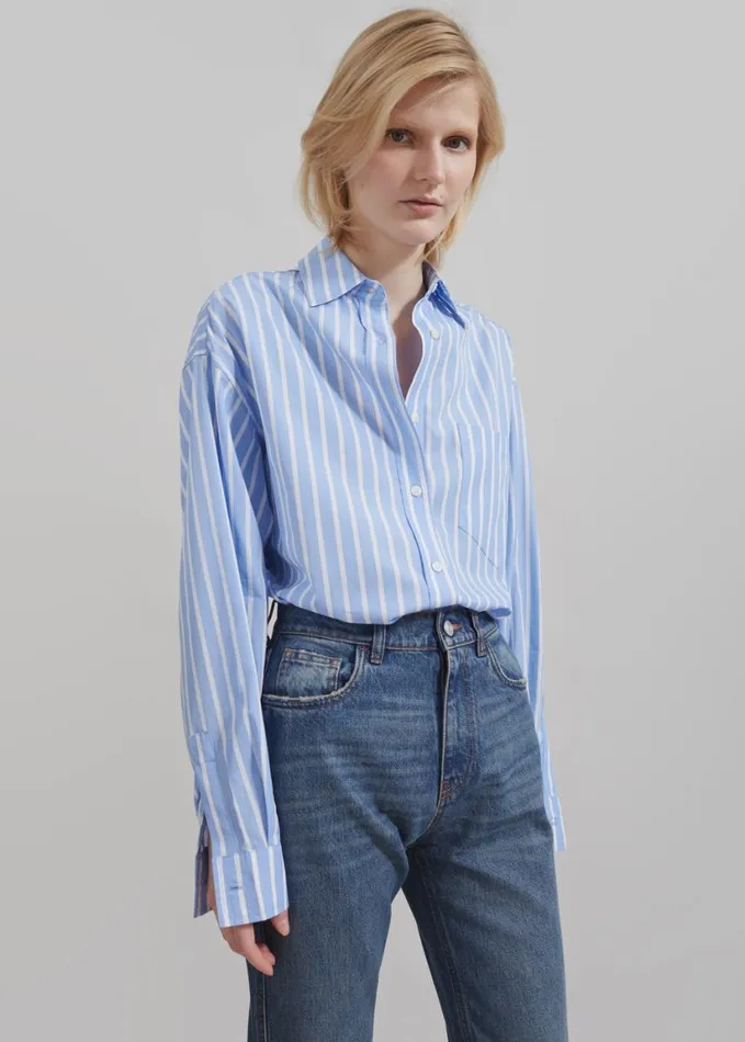 Clothing Women The Frankie Shop Georgia Boxy Shirt 8211 Sky BlueWhite Stripe