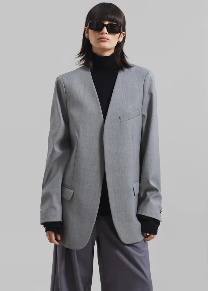 Clothing Women The Frankie Shop Gillian Collarless Blazer 8211 Grey