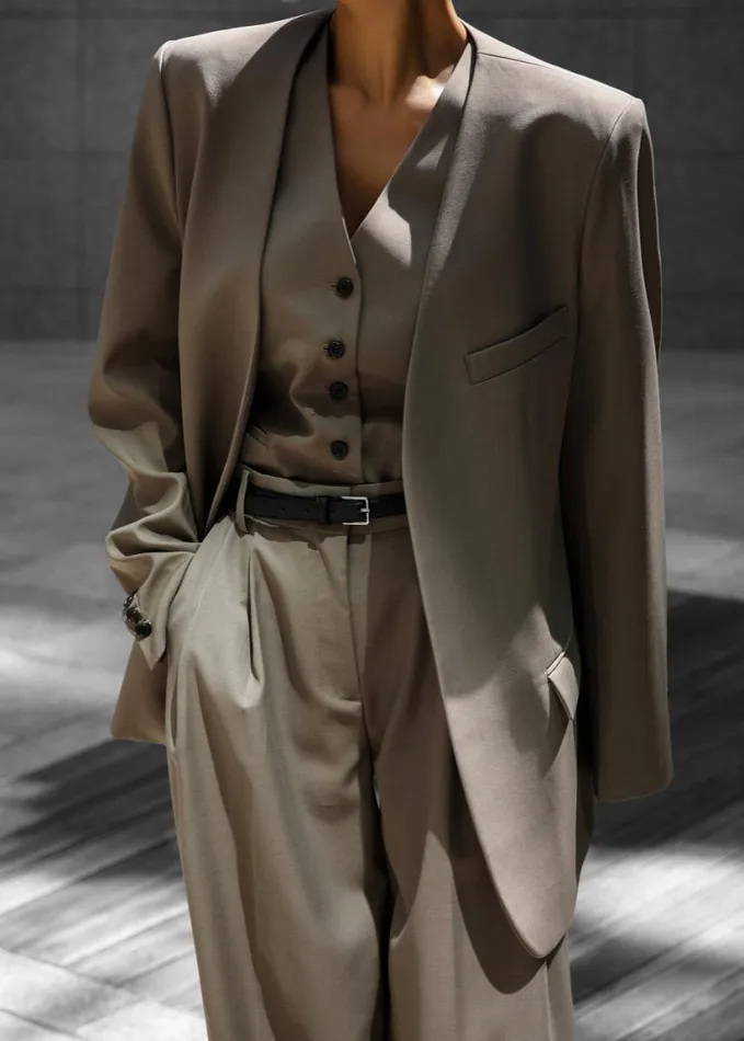 Clothing Women The Frankie Shop Gillian Collarless Blazer 8211 Taupe