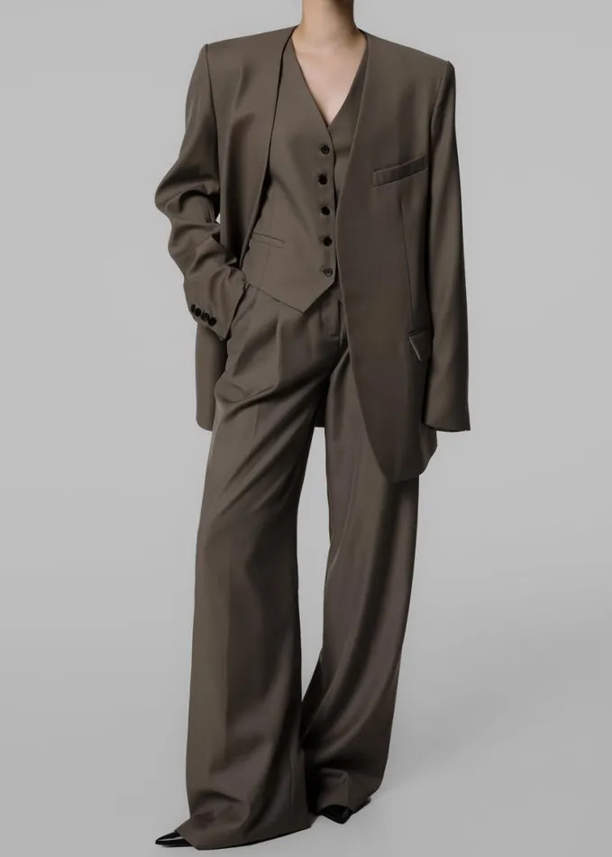 Clothing Women The Frankie Shop Gillian Collarless Blazer 8211 Taupe