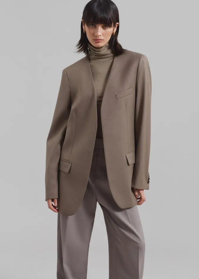 Clothing Women The Frankie Shop Gillian Collarless Blazer 8211 Taupe