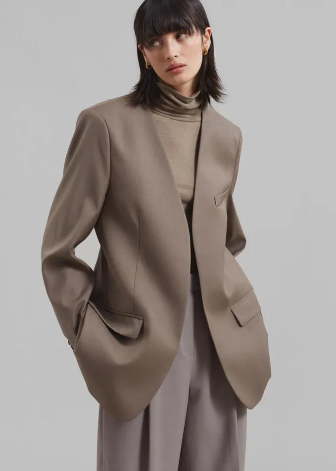 Clothing Women The Frankie Shop Gillian Collarless Blazer 8211 Taupe