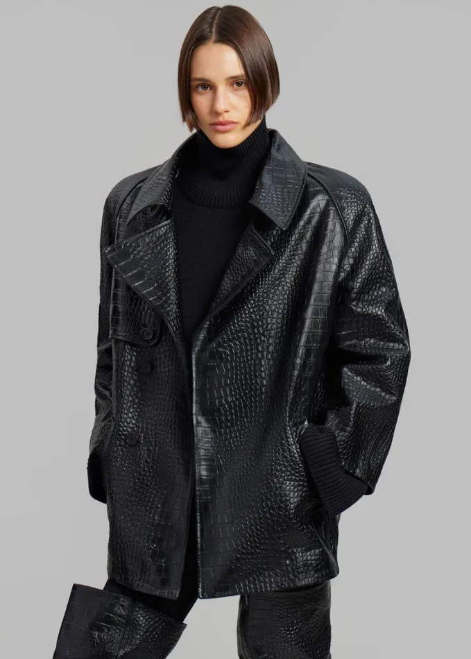 Clothing Women The Frankie Shop Jackie CrocEffect Coat 8211 Black