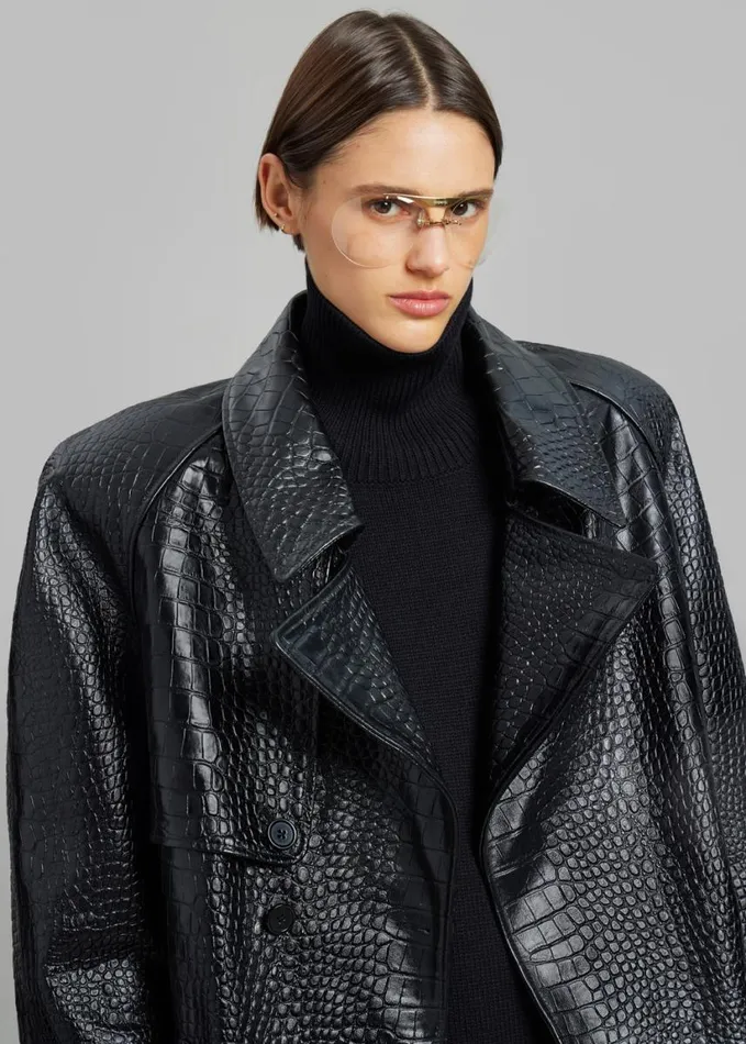 Clothing Women The Frankie Shop Jackie CrocEffect Coat 8211 Black