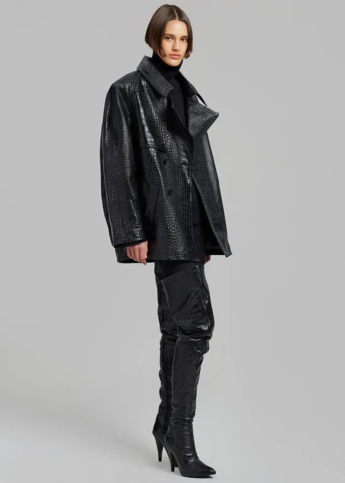 Clothing Women The Frankie Shop Jackie CrocEffect Coat 8211 Black