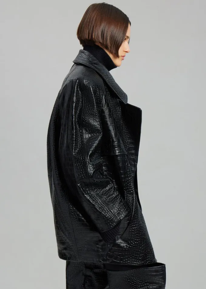 Clothing Women The Frankie Shop Jackie CrocEffect Coat 8211 Black
