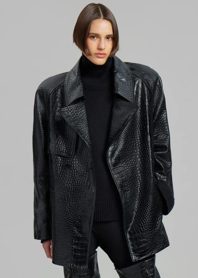 Clothing Women The Frankie Shop Jackie CrocEffect Coat 8211 Black