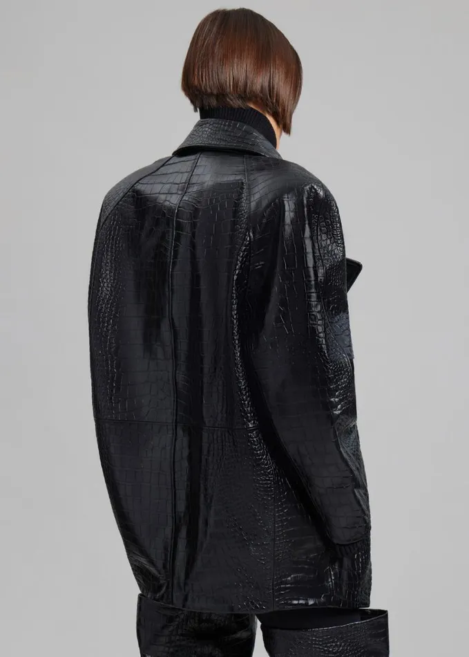 Clothing Women The Frankie Shop Jackie CrocEffect Coat 8211 Black