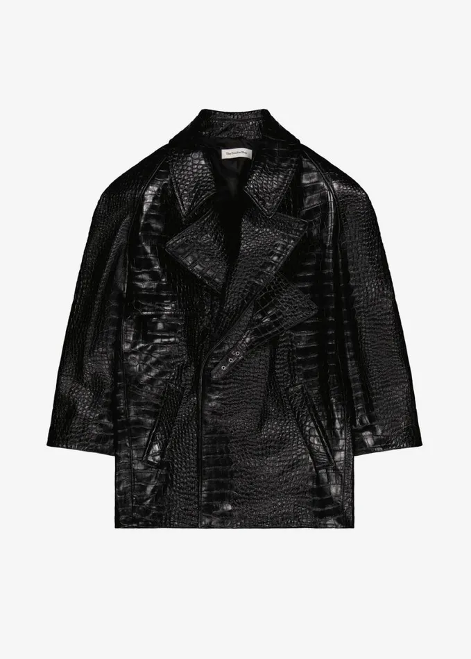 Clothing Women The Frankie Shop Jackie CrocEffect Coat 8211 Black