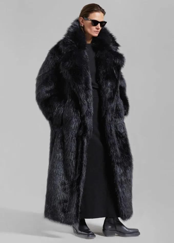 Clothing Women The Frankie Shop Joan Long Faux Fur Coat 8211 Black