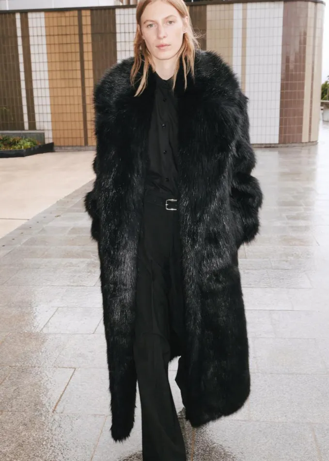 Clothing Women The Frankie Shop Joan Long Faux Fur Coat 8211 Black