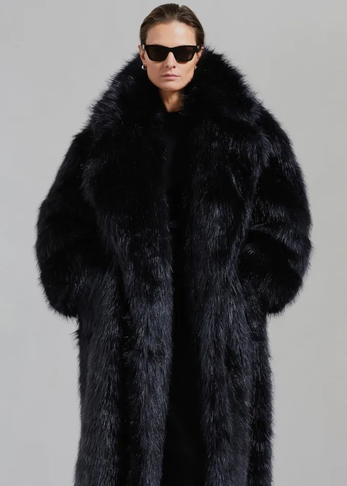 Clothing Women The Frankie Shop Joan Long Faux Fur Coat 8211 Black