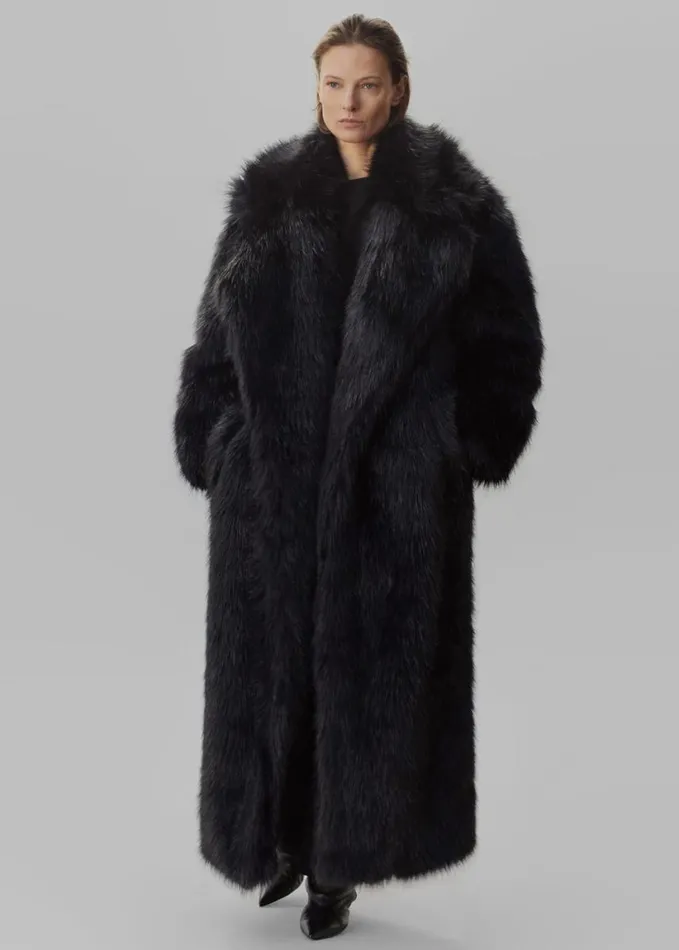 Clothing Women The Frankie Shop Joan Long Faux Fur Coat 8211 Black