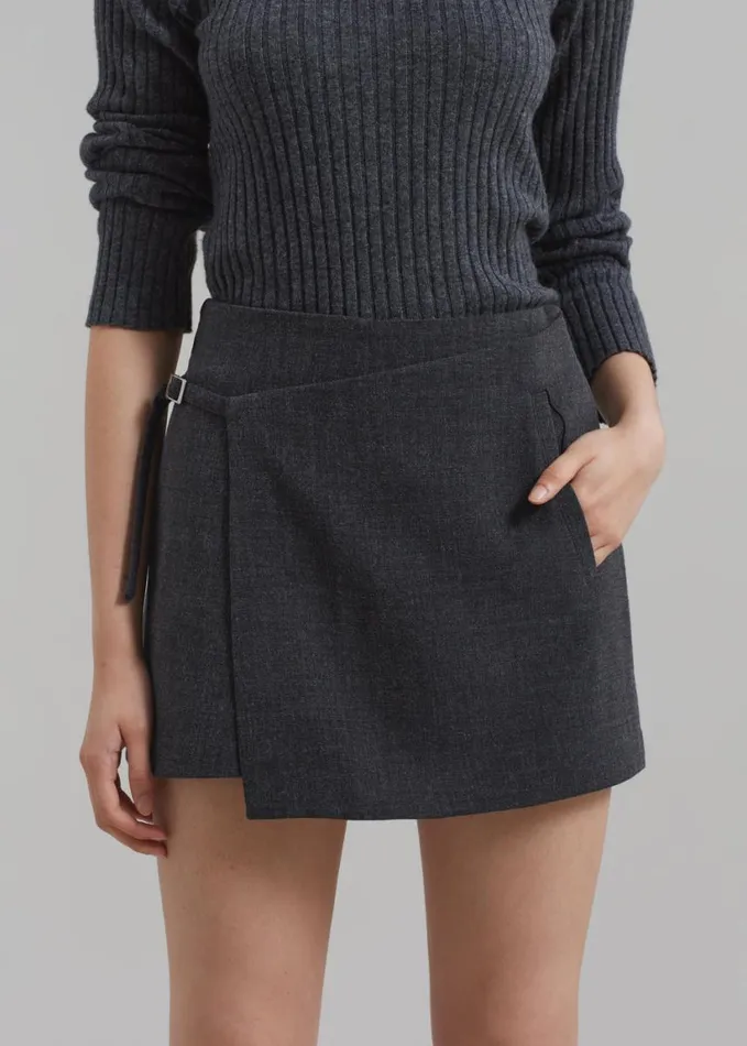 Clothing Women The Frankie Shop Julie Wrap Mini Skort 8211 Charcoal