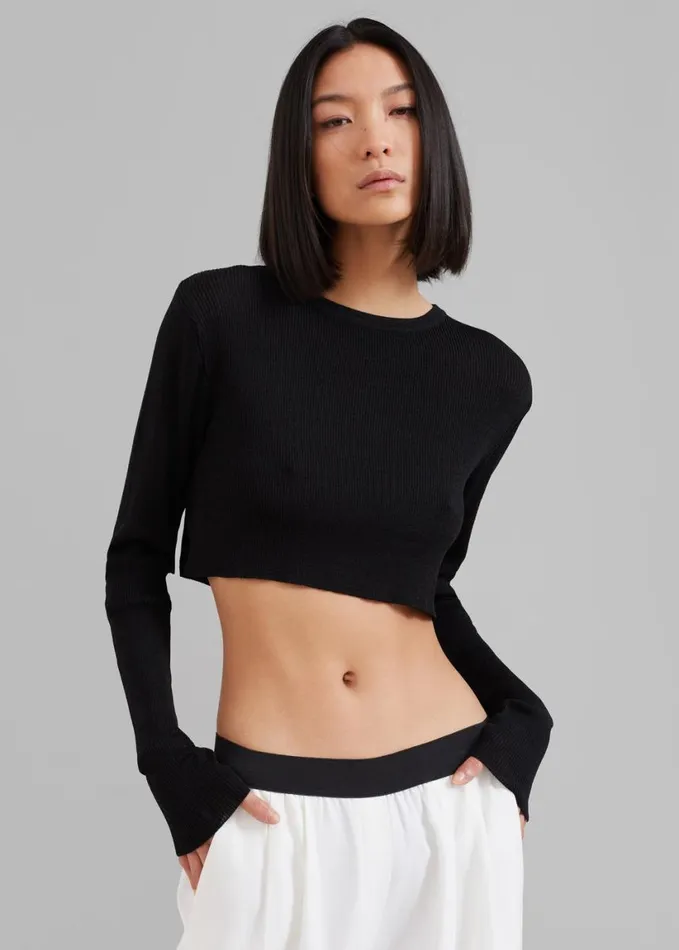 Clothing Women The Frankie Shop Kaz Cropped Knit Top 8211 Black