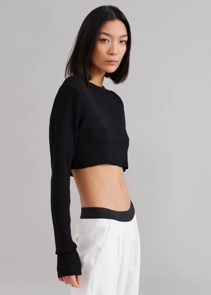 Clothing Women The Frankie Shop Kaz Cropped Knit Top 8211 Black