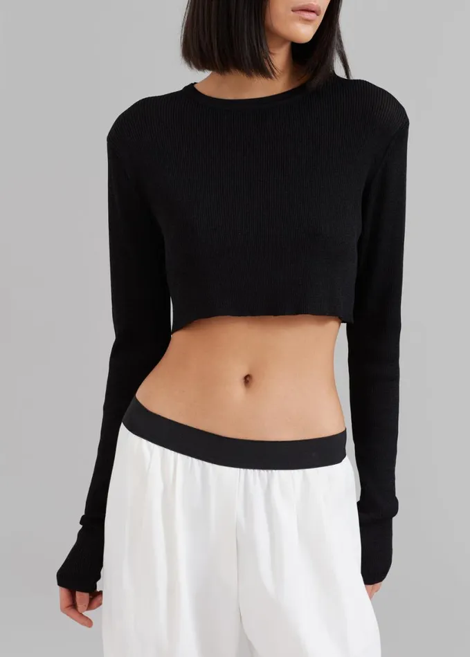 Clothing Women The Frankie Shop Kaz Cropped Knit Top 8211 Black