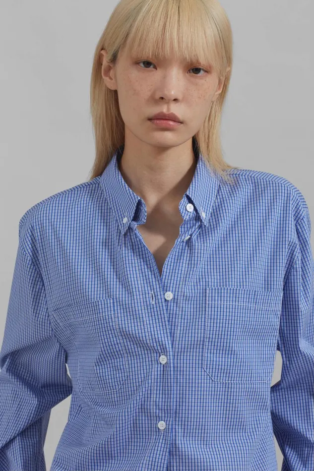 Clothing Women The Frankie Shop Kessa Gingham Button Up Shirt 8211 Blue