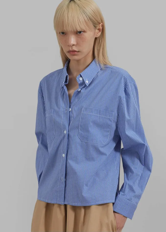 Clothing Women The Frankie Shop Kessa Gingham Button Up Shirt 8211 Blue