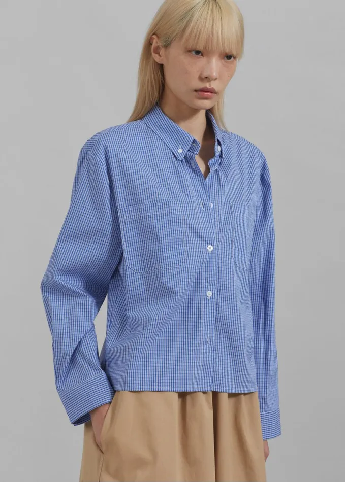 Clothing Women The Frankie Shop Kessa Gingham Button Up Shirt 8211 Blue