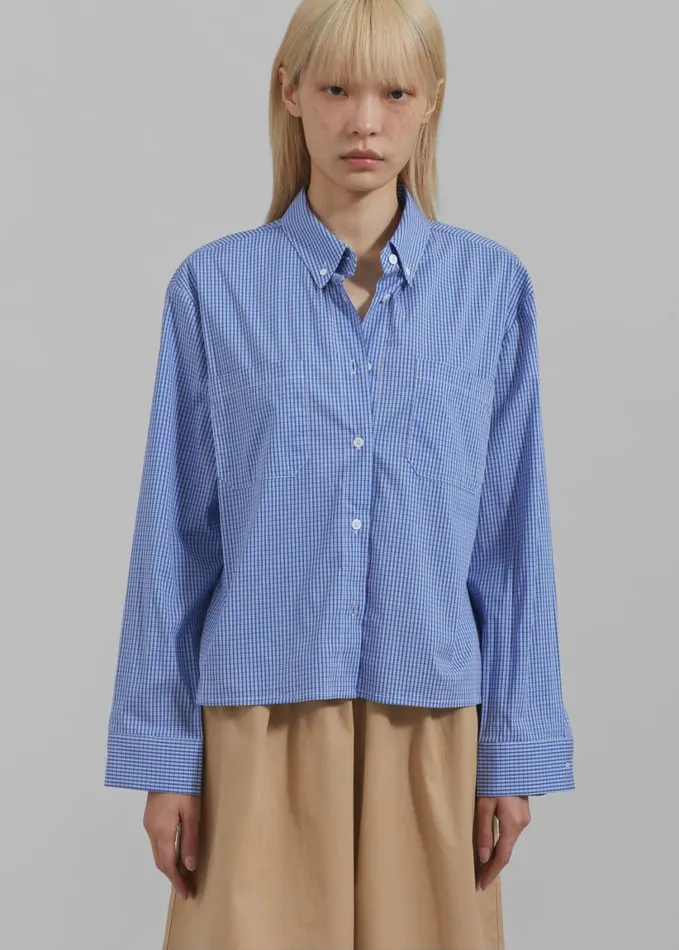 Clothing Women The Frankie Shop Kessa Gingham Button Up Shirt 8211 Blue