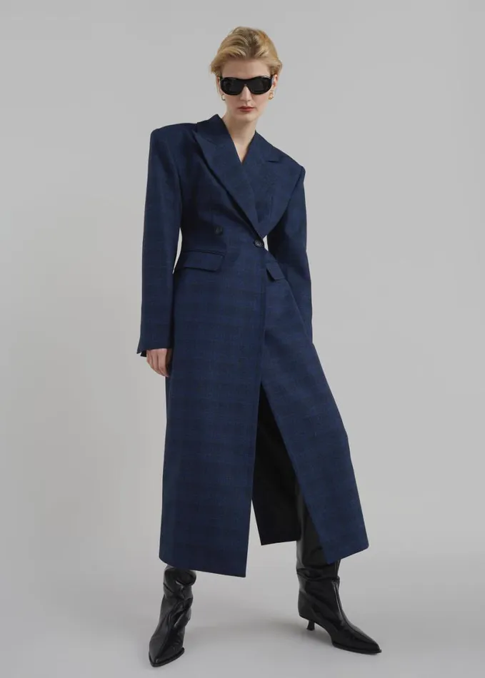 Clothing Women The Frankie Shop Linden Plaid Dress Coat 8211 Navy